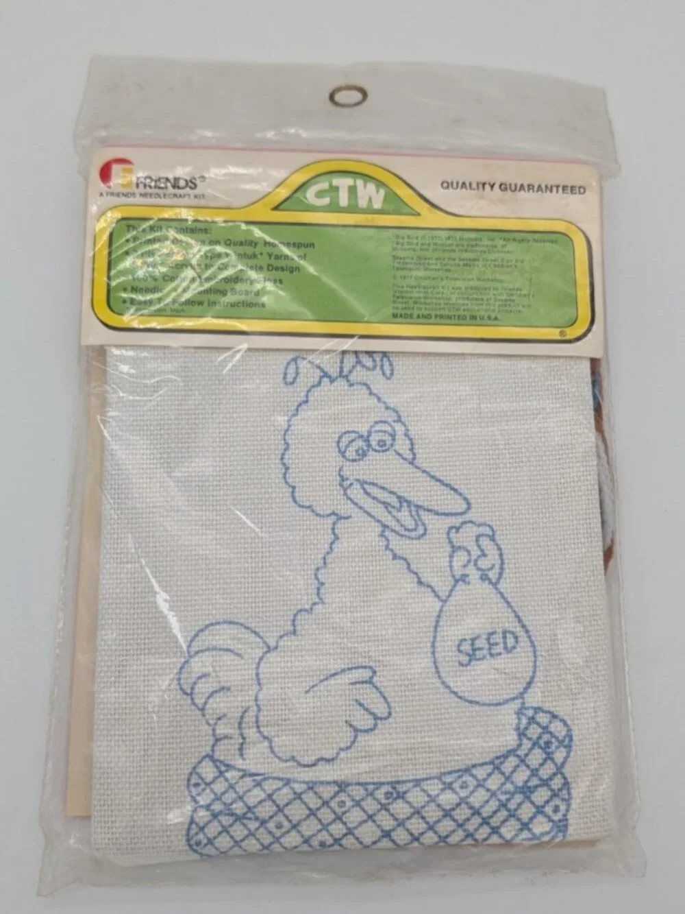 1977 Sesame Street Oscar, Big Bird, & Cookie Monster Needlecraft Kits-3 in Lot